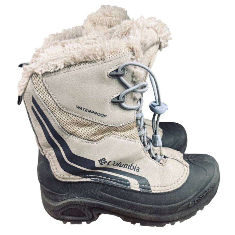 Columbia Bugaboot Plus IV Snow Boot Size 5 Youth Cream Beige Gray Waterproof